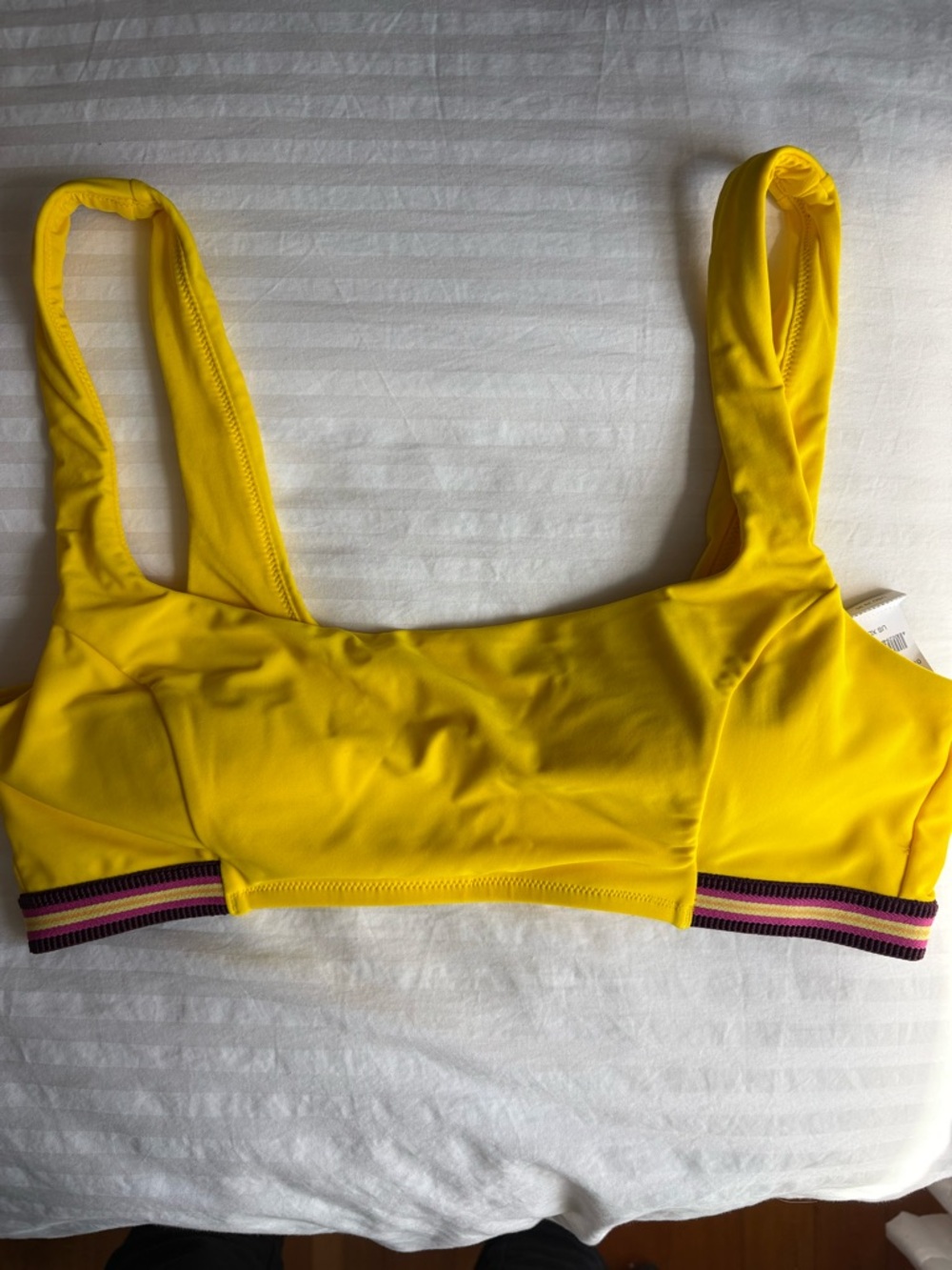 aerie Yellow Bikini Top with Striped Elastic Band
